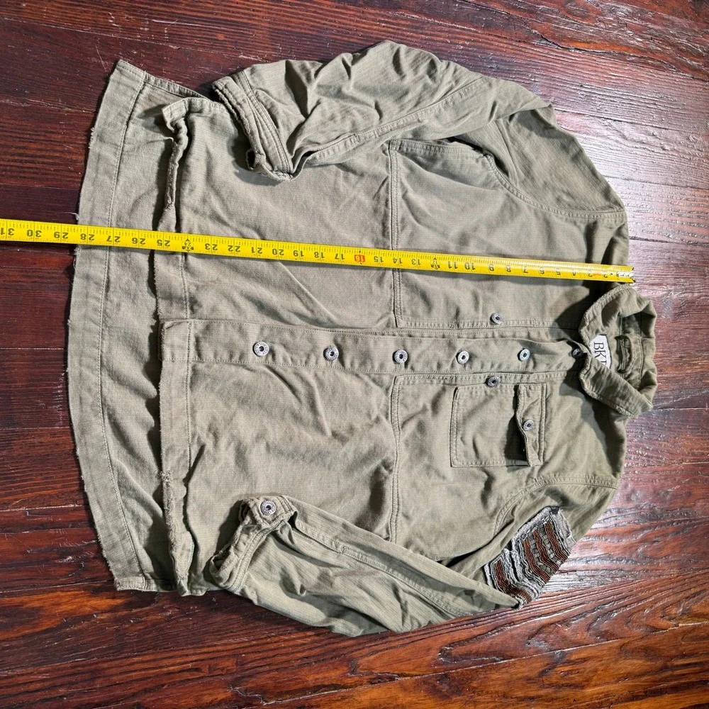 BKE Shacket Womens LOlive Green Beaded Patch Military Cotton Utility Y2K